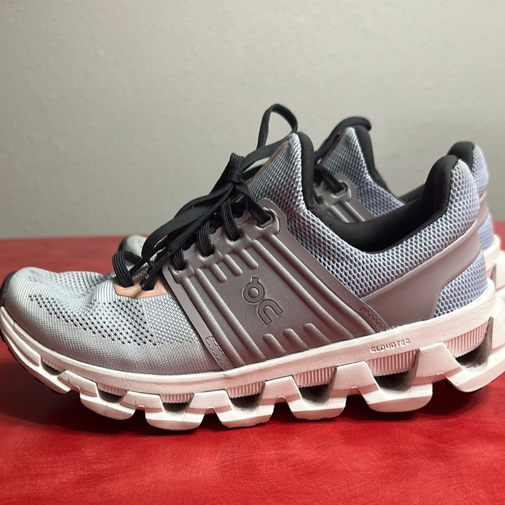 On Running womens gray, blue, touch of pink Athletic Shoes with Cushioned Sole